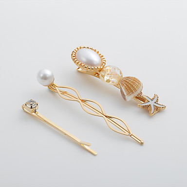 baratos Jóias de cabelo-Mulheres Para Festa Presente Feriado Baile de Formatura Água Imitação de Pérola Ferro Arroz Branco Azul Rosa 3pçs