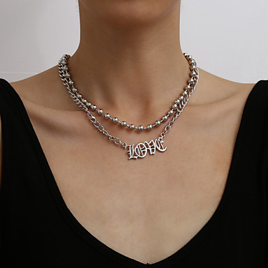 baratos Colares Masculinos-Homens Mulheres Colar Clássico Formato de Letras Simples Punk Ferro Prata 35.5 cm Colar Jóias Para Mascarilha Rua
