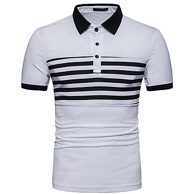 baratos Pólos Masculinas-Homens Listrado Polo Diário Branco / Preto / Cinza Claro