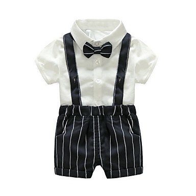 baratos Conjuntos para Meninos-Infantil Para Meninos Básico Listrado Manga Curta Conjunto Branco