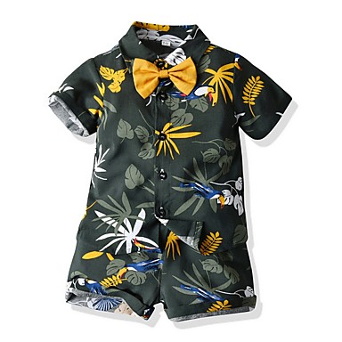 baratos Conjuntos para Meninos-Infantil Para Meninos Básico Estampado Manga Curta Conjunto Verde