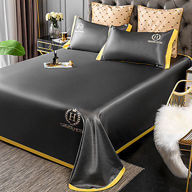 baratos Fronhas e Conjuntos de lençóis-tapete de verão - conjunto de 3 peças / 1 lençol e 2 fronhas / poliéster macio ultra sedoso / fresco e confortável e respirável / luxo moderno com estampado de cores sólidas / rosa / preto / azul /