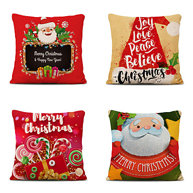 baratos Almofadas-Conjunto de 4 feliz natal decorativo poliéster fronhas natal fronha capa papai noel alces fronha