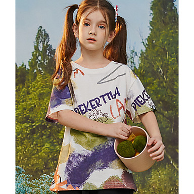 baratos Blusas para Meninas-Infantil Para Meninas Moda de Rua Tie Dye Manga Curta Camiseta Branco
