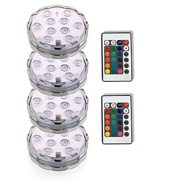 baratos Luminárias Externas-4 pcs 3 w luzes submersas luzes subaquáticas à prova d 'água com controle remoto decorativo rgb 5.5 v piscina adequado para vasos e aquários 10 contas led