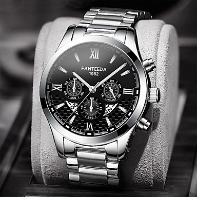 baratos Aço Inoxidável-Homens Relógios de aço Quartzo Estilo Formal Fashion Aço Inoxidável Preta / Prata / Dourada Calendário Relógio Casual Mostrador Grande Analógico Fashion Cara grande - Preto / Prateado Black + Gloden