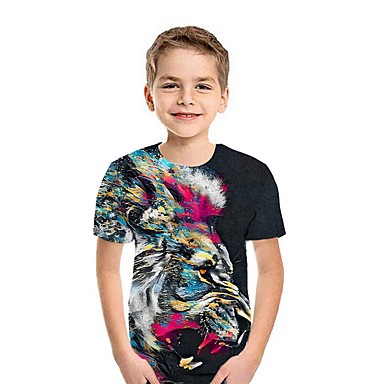baratos Camisas para Meninos-Infantil Para Meninos Moda de Rua Geométrica Manga Curta Camiseta Preto
