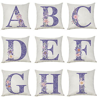 baratos Almofadas-9 pcs fronha de linho, caráter inglês floral a-i casual moderno quadrado tradicional clássico