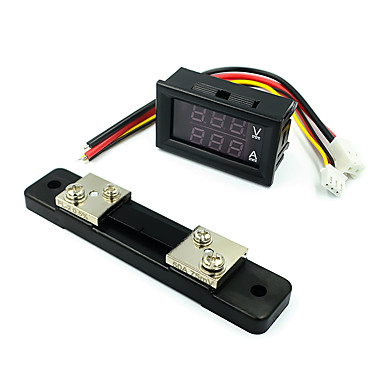 baratos Módulos-dc0-100v 50a led dc display duplo medidor de tensão e corrente digital com ajuste fino de amperímetro digital de tensão vermelho e azul 50a shunt