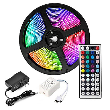 baratos LED Super Sale-ZDM® 5m Conjuntos de Luzes 300 LEDs SMD 2835 8mm 1 controlador remoto de 44 teclas 1conjunto RGB Impermeável Cortável Decorativa 12 V / IP65 / Conetável / Auto-Adesivo