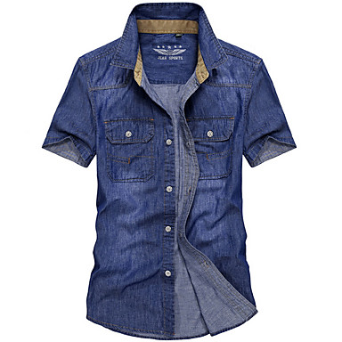 baratos Camisas Masculinas-Homens Sólido Camisa Social Básico Diário Azul Marinha / Azul Claro