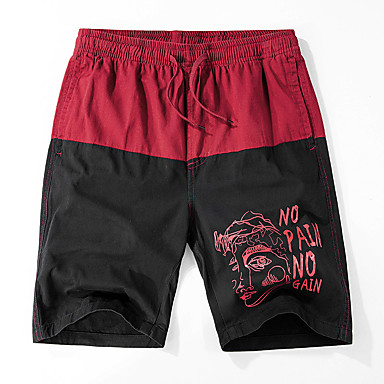 baratos Calças Esportivas-Homens Básico Diário Feriado Calças Esportivas Shorts Calças - Estampado Multi-Côr Patchwork Com Cordão Respirável Preto Azul Vermelho XS / US32 / UK32 / EU40 / S / US34 / UK34 / EU42 / M / US36