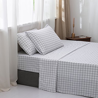 baratos Fronhas e Conjuntos de lençóis-Lençóis de cama de 4 peças com design floral ou em grade - bolso profundo - quente-super macio-respirável&amp;amp;amp; conjunto de lençóis absorventes de umidade inclui 1 lençol plano 1 lençol&amp;amp;amp; 1