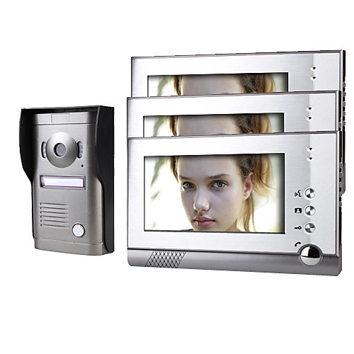 

Three 7 Inch Monitor Color Video Door Phone System with Alloy Weatherproof Cover Camera