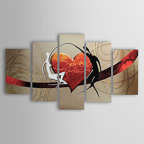 

Hand-painted Oil Paintings Modern Abstract Lovers Heart Canvas Five Panels Ready to Hang With Stretched Frame