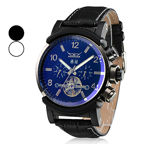 

Men's Skeleton Watch Calendar / date / day Hollow Engraving Analog White Black Blue