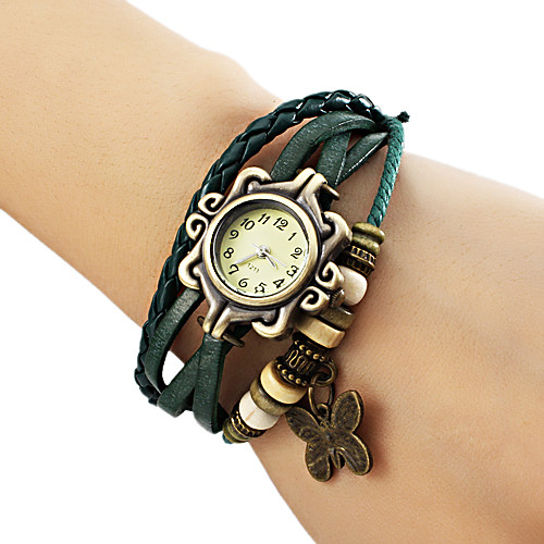 

Women's Ladies Bracelet Watch Wrap Bracelet Watch Quartz Quilted PU Leather Black / Blue / Brown Casual Watch Analog Butterfly Bohemian Fashion - Brown Green Blue One Year Battery Life / Jinli 377