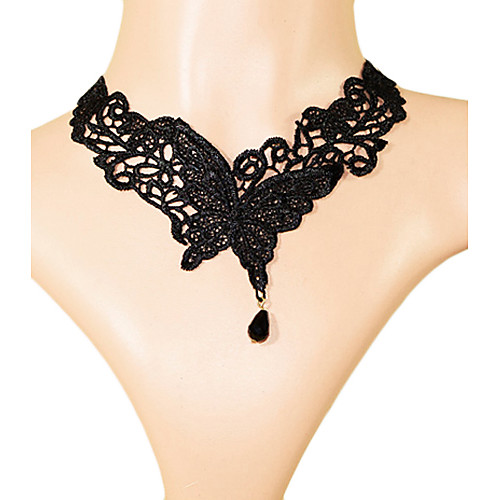 

Women's Onyx Choker Necklace Vintage Necklace Hollow Out Ladies Tattoo Style Gothic Fashion Lace Fabric Alloy Black Necklace Jewelry For Party Daily / Tattoo Choker Necklace