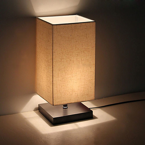 

Minimalist Solid Wood Table Lamp Bedside Desk Lamp Nightstand Lamp with Linen Fabric Shade for Bedroom Living Room
