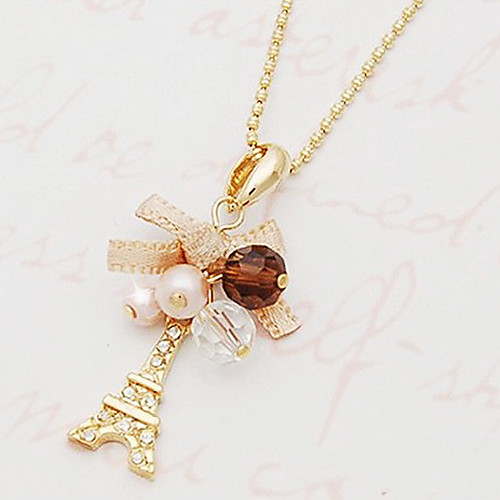 

Women's Pendant Necklace Tower Eiffel Tower Ladies Personalized Luxury Fashion Imitation Diamond Alloy Golden Bowknot Necklace Jewelry For Party Daily