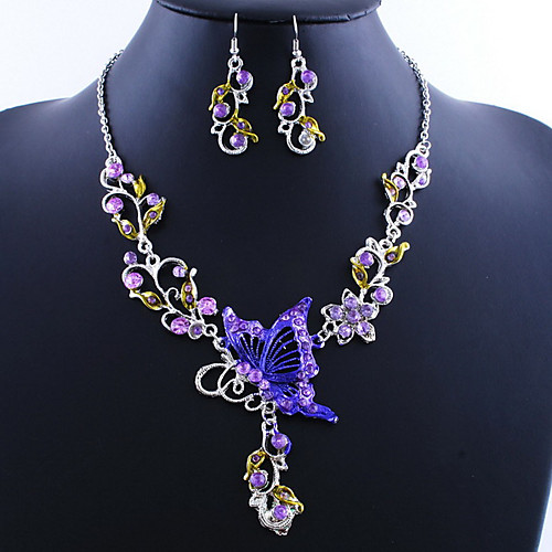 

Women's Jewelry Set Drop Earrings Pendant Necklace Butterfly Ladies Elegant Vintage European everyday Earrings Jewelry Rainbow / Purple / Red For Party Wedding Special Occasion Birthday Gift Daily