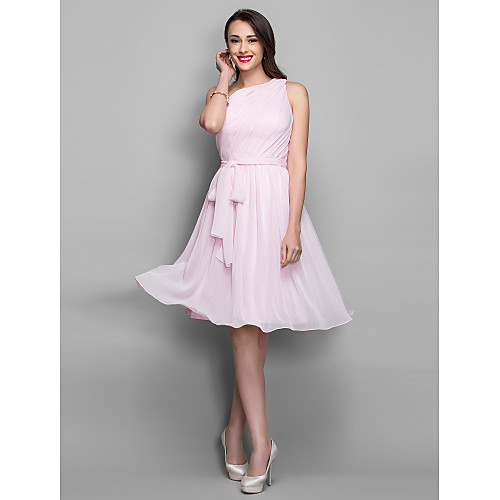 

A-Line / Fit & Flare One Shoulder Knee Length Chiffon Dress with Side Draping by TS Couture