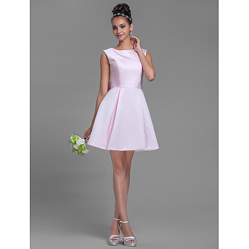 

A-Line Bateau Neck Short / Mini Satin Bridesmaid Dress with Bow(s)