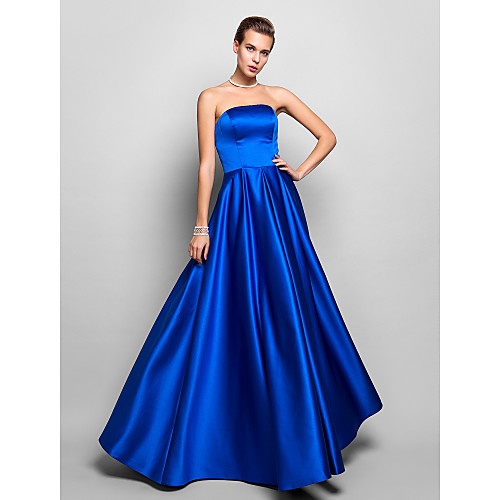 

A-Line Elegant Prom Formal Evening Dress Strapless Sleeveless Floor Length Satin with Pleats 2021