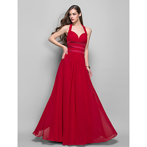 

Sheath / Column Halter Neck Floor Length Chiffon Open Back Prom / Formal Evening Dress with Side Draping by TS Couture