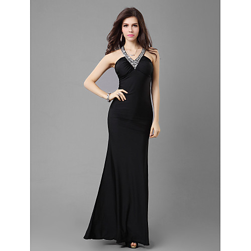 

Formal Evening / Wedding Party / Military Ball Dress - Black Petite Sheath/Column V-neck Ankle-length Jersey