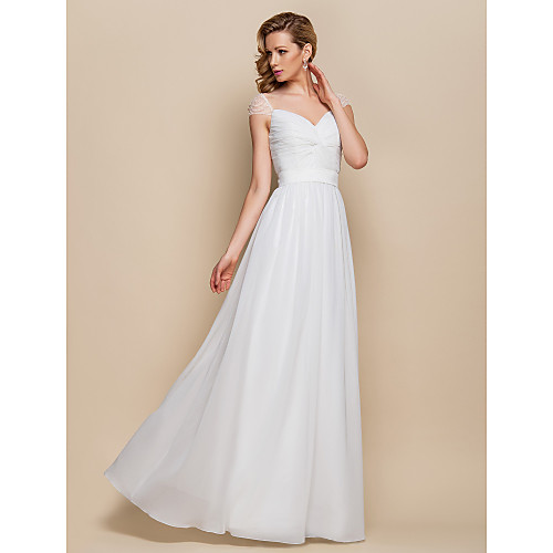 

Ball Gown V Neck / Off Shoulder Floor Length Chiffon Celebrity Style Prom / Formal Evening Dress with Beading / Draping / Criss Cross by