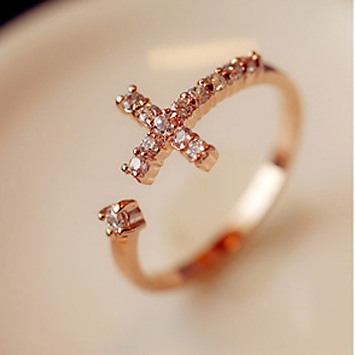 

Band Ring Sideways Cross Golden Rhinestone Alloy Cross Unusual Unique Design Open One Size / Women's