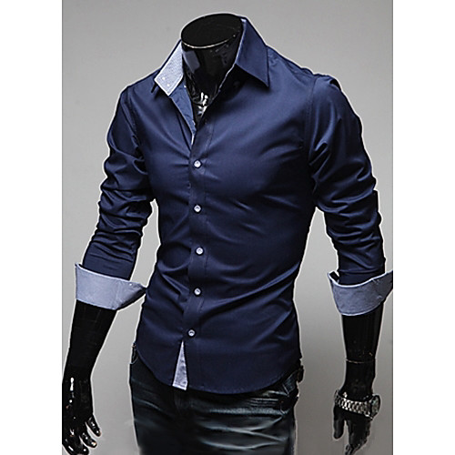

Men's Shirt Solid Colored Long Sleeve Slim Tops Business Button Down Collar Wine White Black