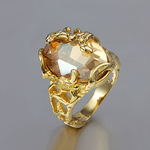 

Band Ring Cubic Zirconia Solitaire Gold Plated 18K Gold Cocktail Ring Ladies Unusual Unique Design 1pc 6 7 8 9 / Statement Ring / Women's / Citrine