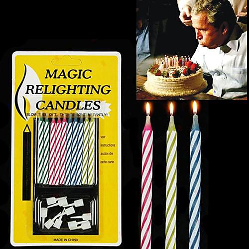 

10PCS смешанного цвета Магия Relighting Свечи Практические гаджеты шутки