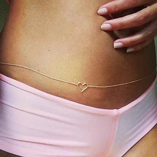 

Belly Body Chain Body Chain Ladies Simple European Women's Body Jewelry For Casual Daily Alloy Heart Love Golden 1pc