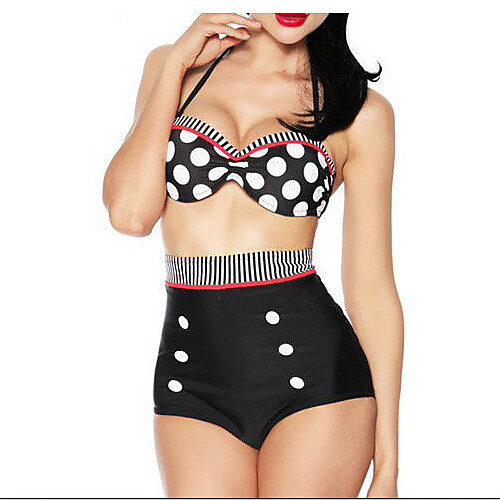 

Women's Bikini Swimsuit Print Black Swimwear Halter Neck Bathing Suits