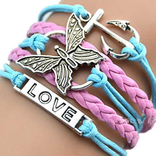 

Women's ID Bracelet Wrap Bracelet Leather Bracelet Layered Plaited Wrap woven Heart Butterfly Animal Ladies Unique Design Fashion European Inspirational Leather Bracelet Jewelry Pink / Blue For