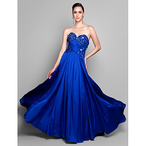 

Sheath / Column Formal Evening Dress Sweetheart Neckline Sleeveless Sweep / Brush Train Satin Chiffon with Criss Cross Beading 2021