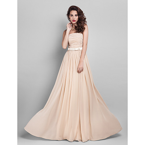 

Sheath / Column Strapless Floor Length Georgette Prom / Formal Evening Dress with Bow(s) / Sash / Ribbon / Side Draping by TS Couture