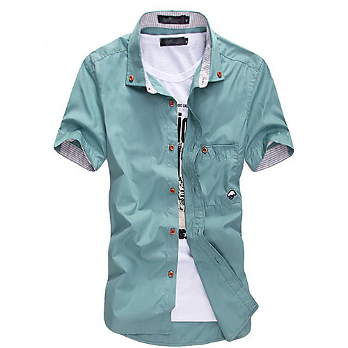 

Men's Shirt Solid Colored Plus Size Basic Short Sleeve Daily Slim Tops Button Down Collar Wine Light Green Navy Blue / Summer