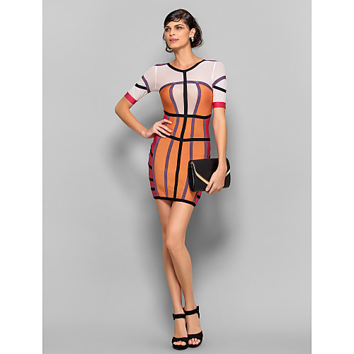 

Sheath / Column Dress Jewel Neck Short / Mini Silk with 2021