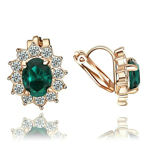 

Women's Crystal Drop Earrings Clip on Earring Crystal Gold Plated Imitation Diamond Earrings Jewelry Red / Green / Blue For Wedding Party Daily Casual 1pc