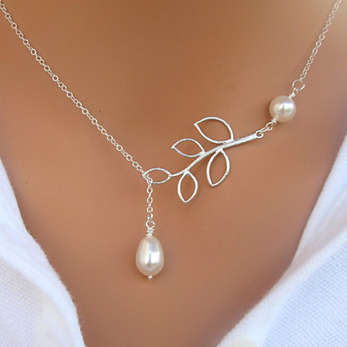 

Women's Pearl Pendant Necklace Pearl Necklace Hollow Out Origami Ladies European Pearl Imitation Pearl Alloy Silver Necklace Jewelry 1pc For Wedding Party Casual Daily Masquerade Engagement Party