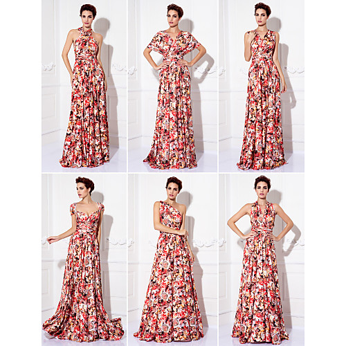 

Sheath / Column Convertible Dress Prom Formal Evening Dress Halter Neck Sleeveless Floor Length Knit with Pleats Pattern / Print 2020