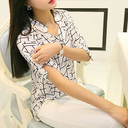 

Women's Shirt Stripes Print Long Sleeve Daily Tops Casual Screen Color White