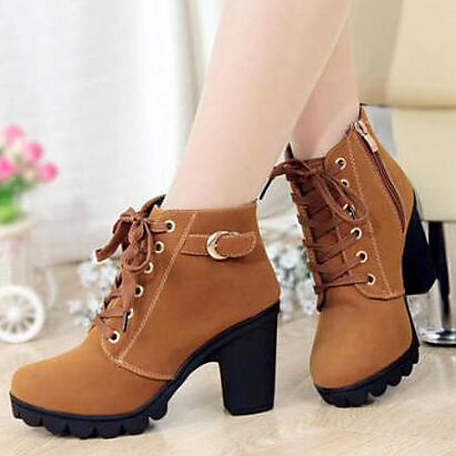

Women's Boots Block Heel Boots Block Heel Round Toe Booties Ankle Boots Vintage British Daily Outdoor Suede Buckle Solid Colored Black Yellow Green / Booties / Ankle Boots