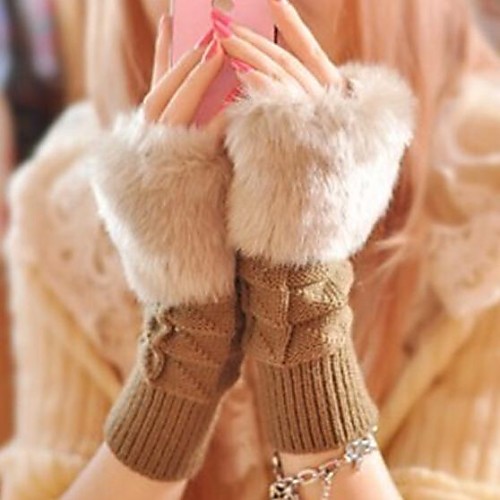 

Women's Cute Faux Fur Fingerless Gloves