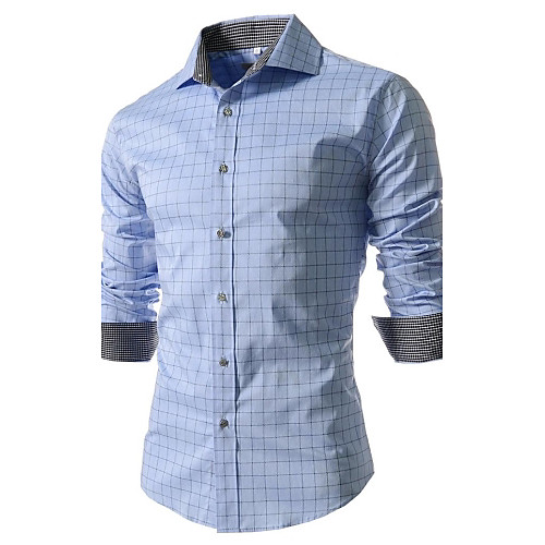 

Men's Shirt Plaid Plus Size Print Long Sleeve Daily Slim Tops Business Streetwear Spread Collar White Dark Blue Light Blue / Fall / Spring / Work