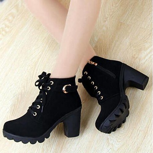 

Women's Block Heel Boots Chunky Heel Buckle / Zipper / Lace-up Faux Suede 5.08-10.16 cm / Booties / Ankle Boots Fall / Winter Black / Yellow / Green